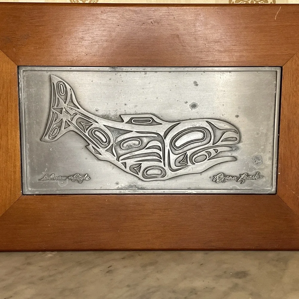 Wooden Keepsake Box Salmon Eagle‎ Pewter Art Artist Roxana Leask